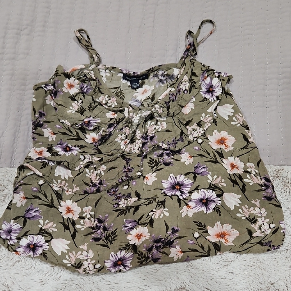 American Eagle Outfitters Olive Floral Camisole